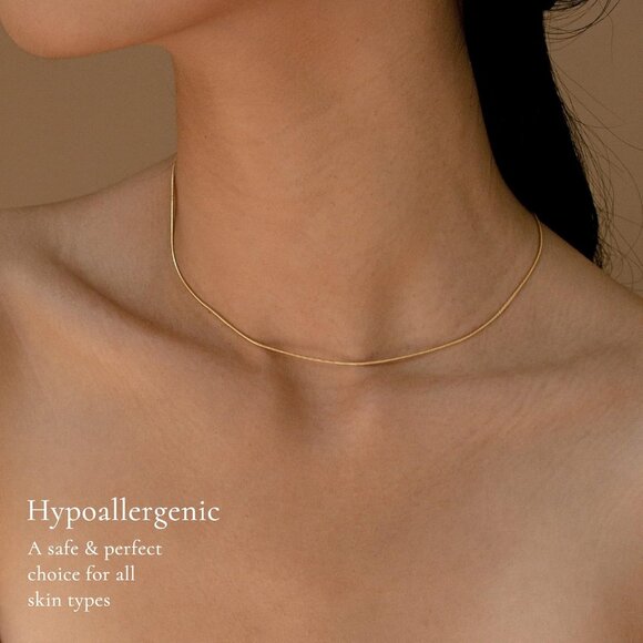 14K Gold Herringbone Snake Chain Choker Necklace Necklaces for Women for Teen - Picture 2 of 8